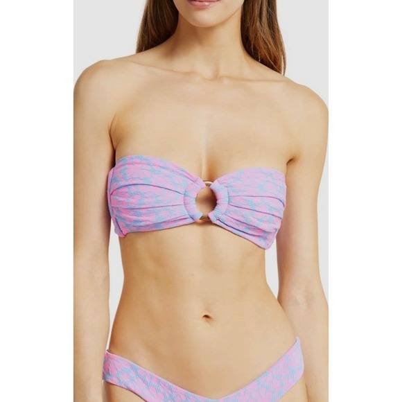 Kulani Kinis Other - Kulani Kinis | Pink Blue Floral Textured Bandeau Bikini Set Ring Detail | Small